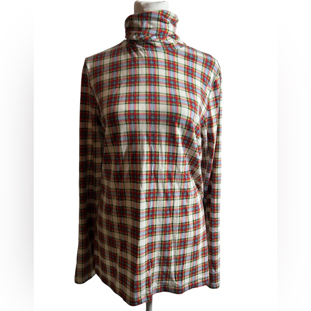 Lands’ End Red Plaid Long Sleeve Turtleneck MT 10-12